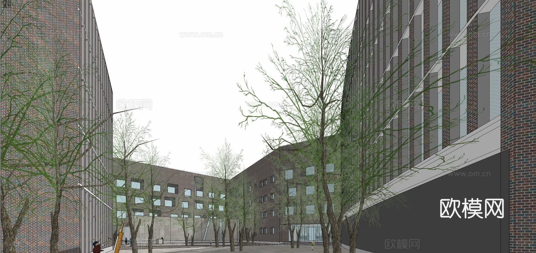 现代学校教学楼建筑外观su模型下载
