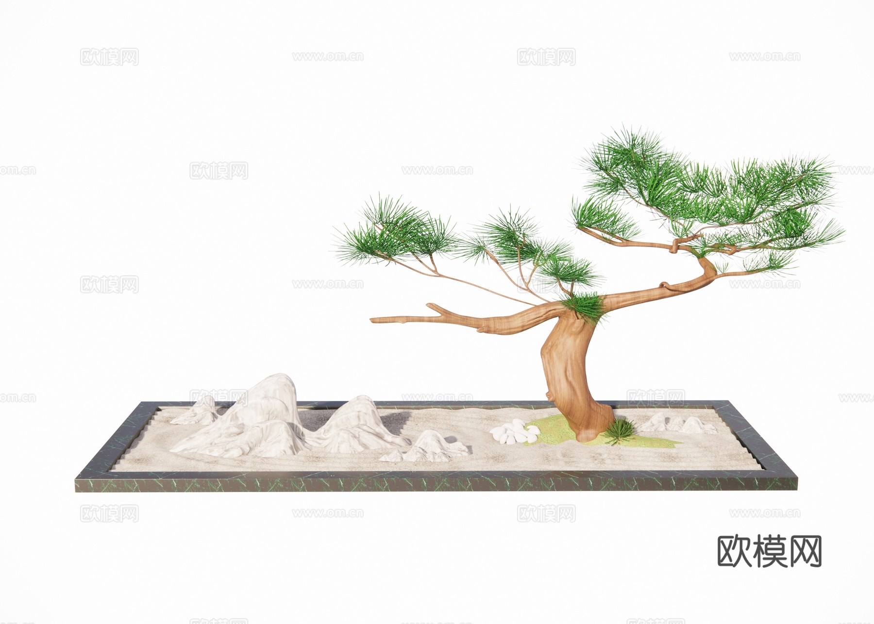 新中式仿真松树景观小品su模型下载