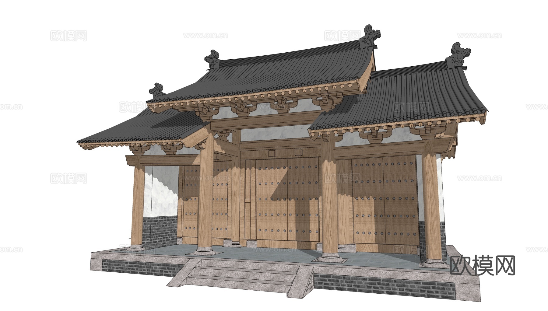 中式古建庭院大门su模型下载