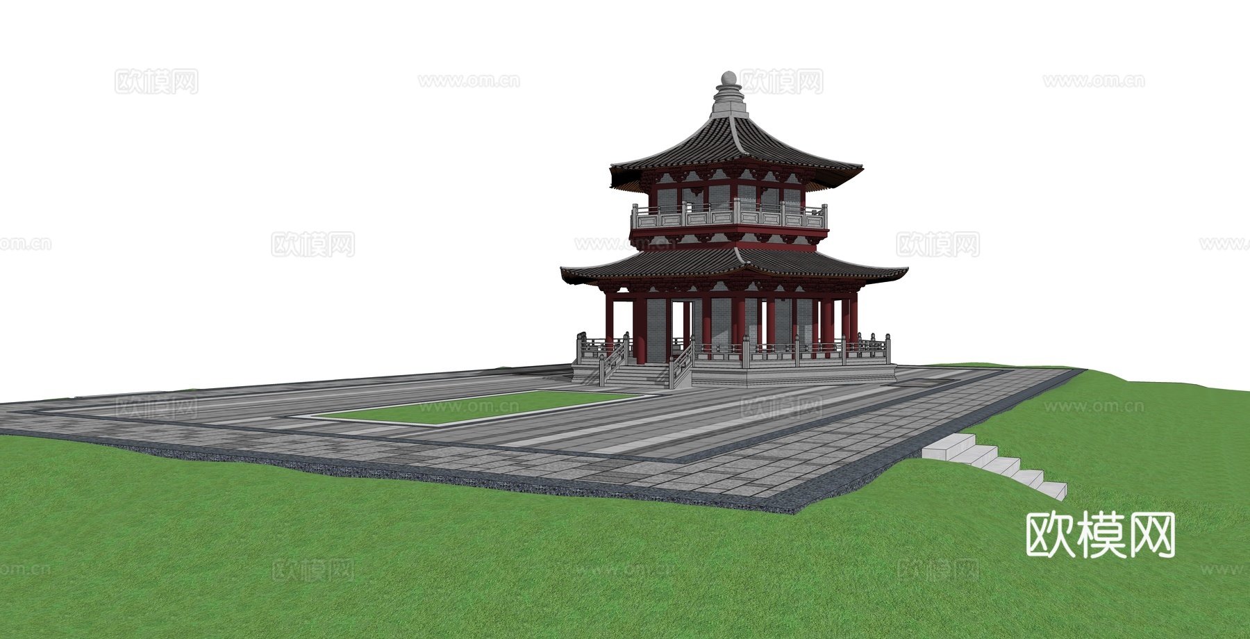 中式古建阁楼su模型下载