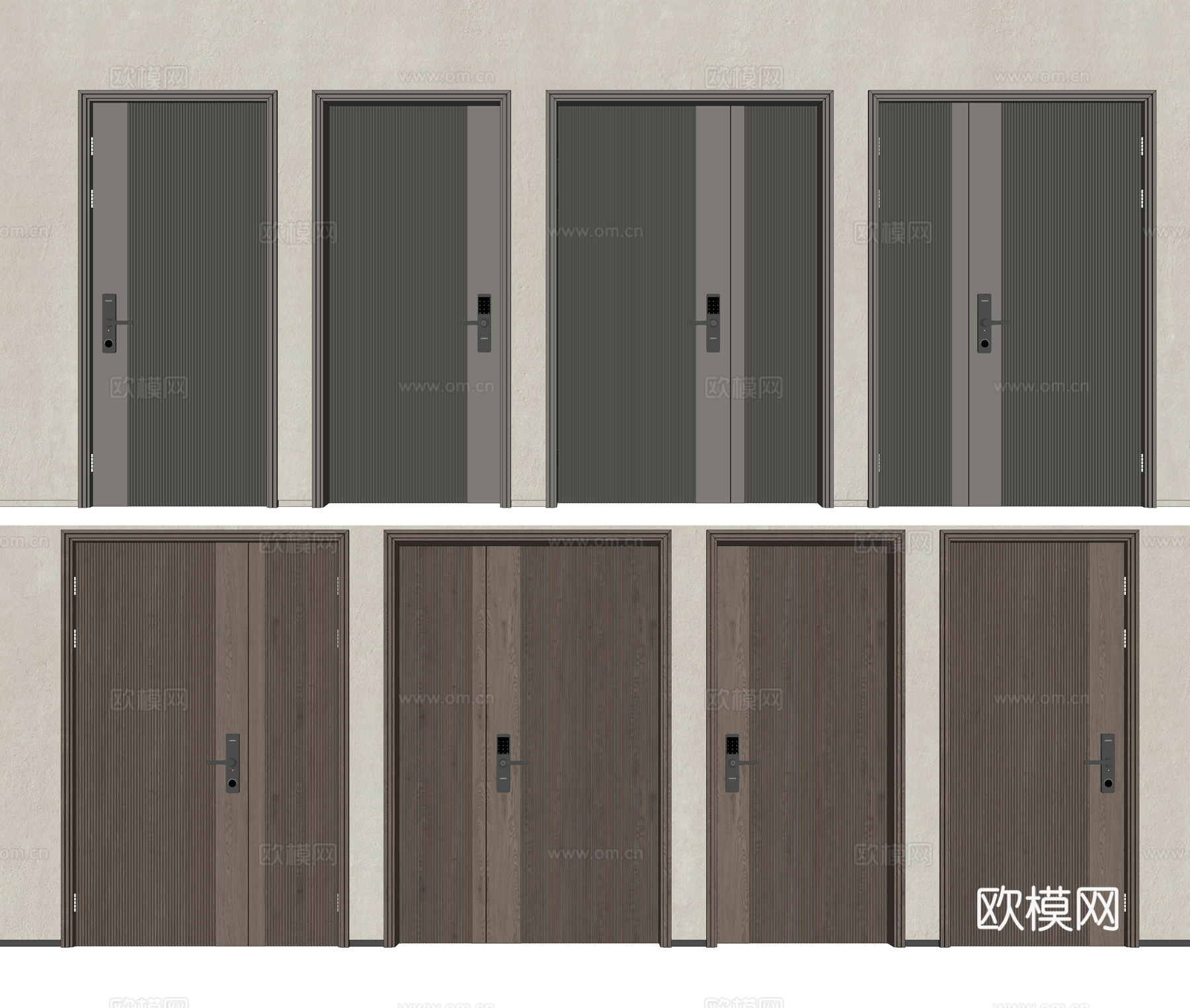 现代防盗门密码门房门su模型下载