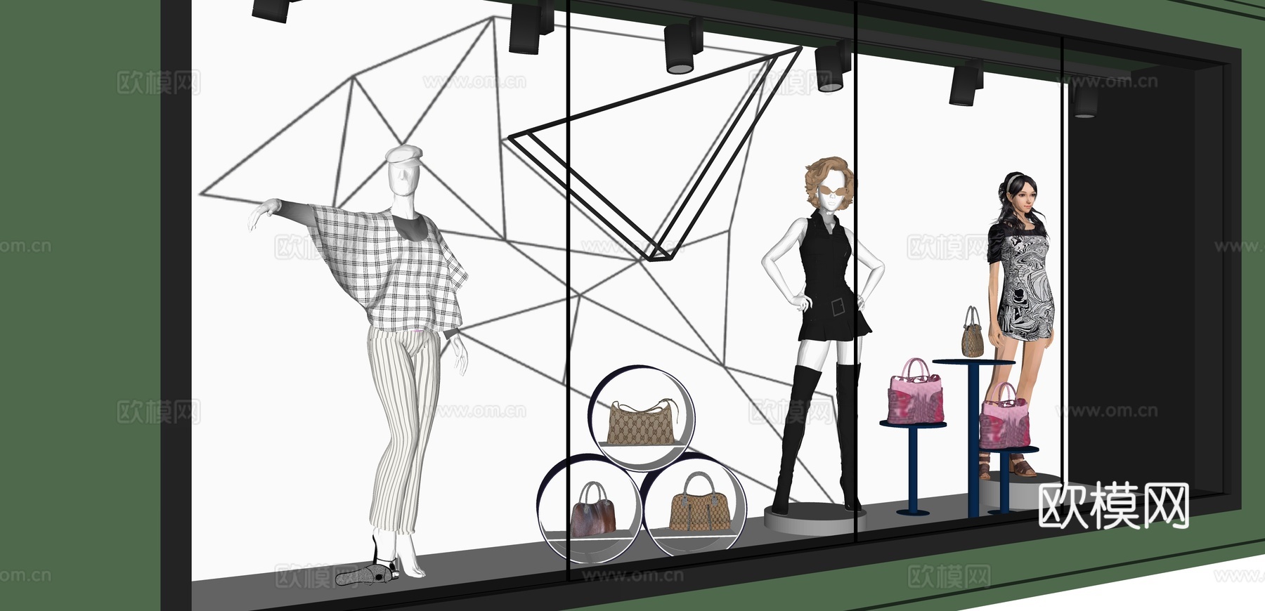现代服装店橱窗su模型下载