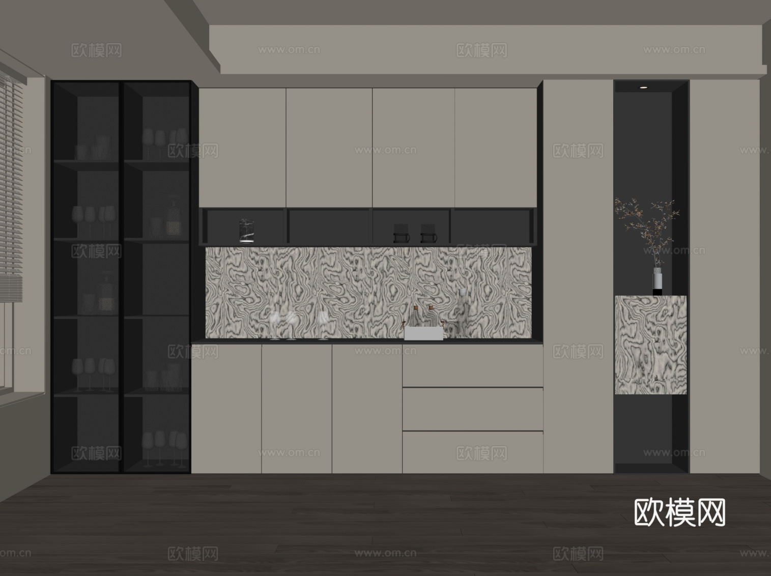 现代意式酒柜 餐边柜su模型
