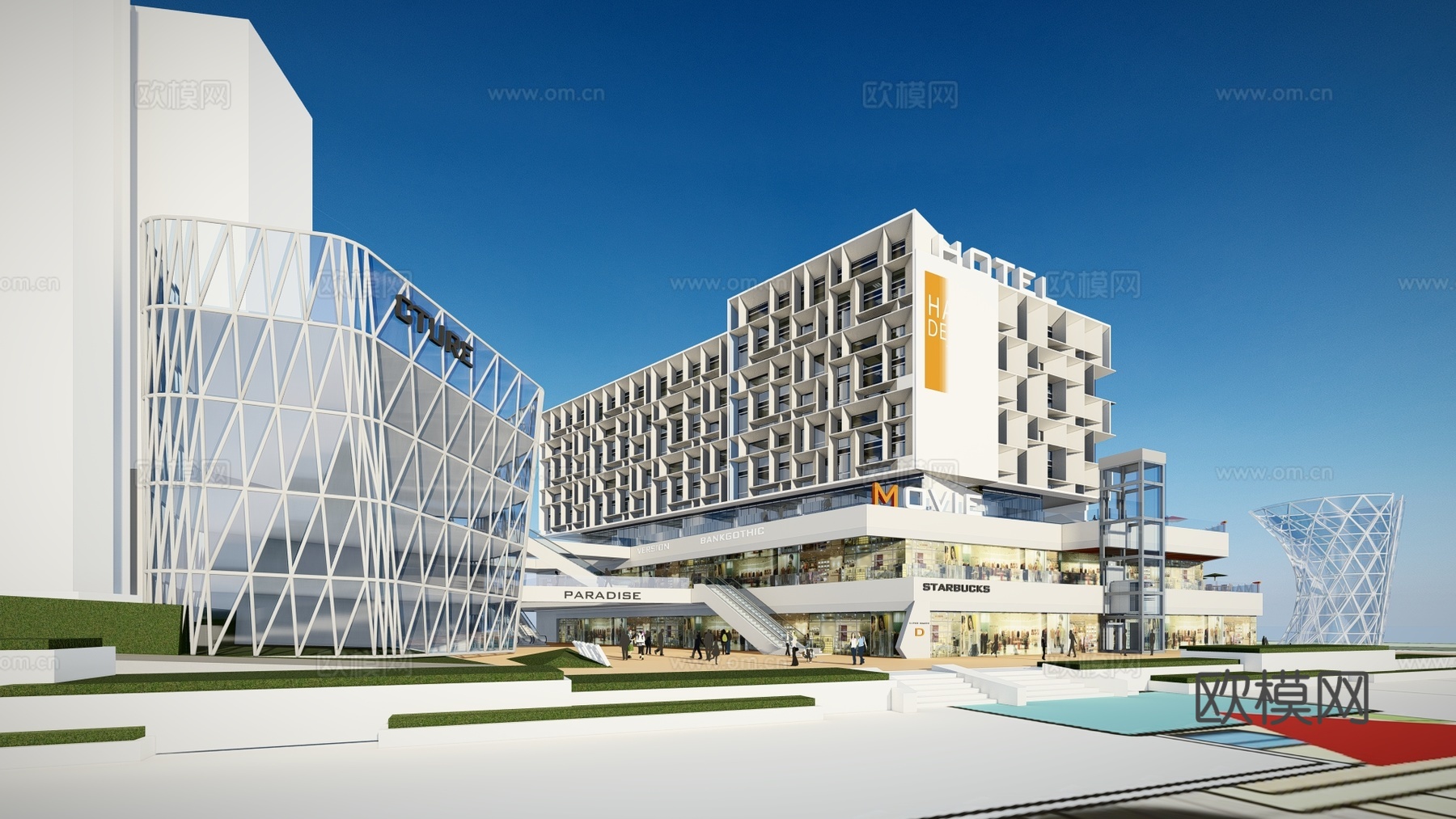 现代商业综合体建筑外观su模型下载