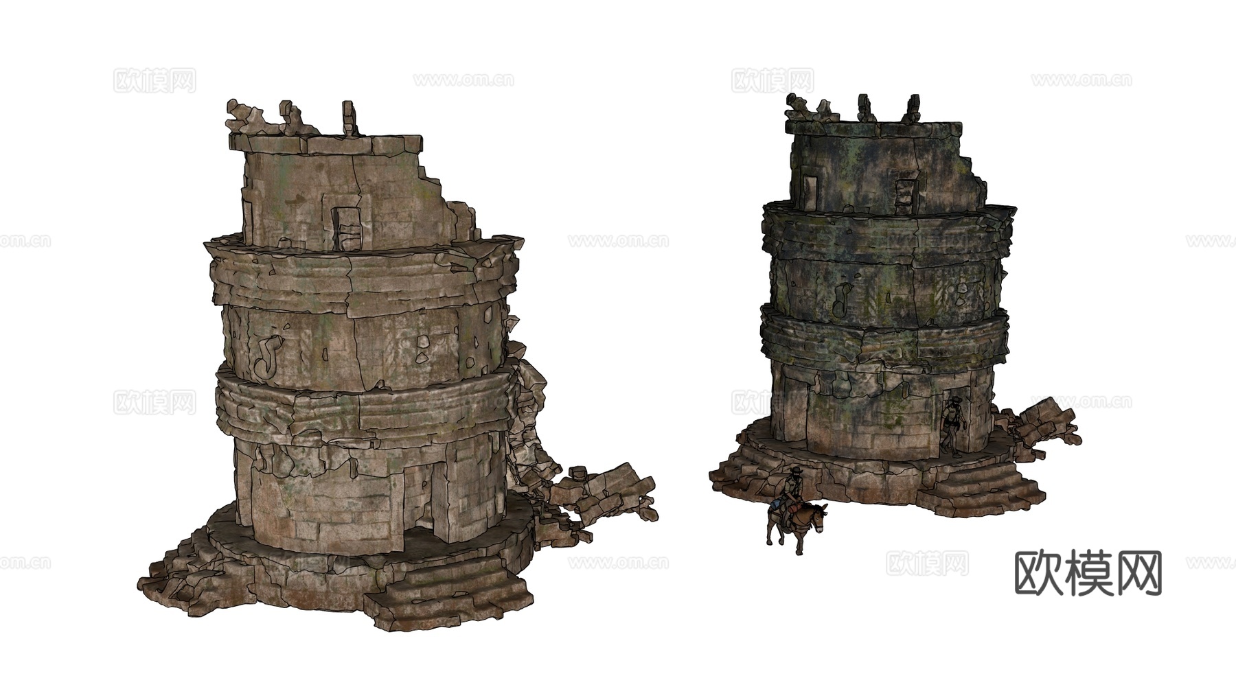 古代遗迹 废墟 神庙城堡遗迹 废墟城墙 失落之城遗迹su模型