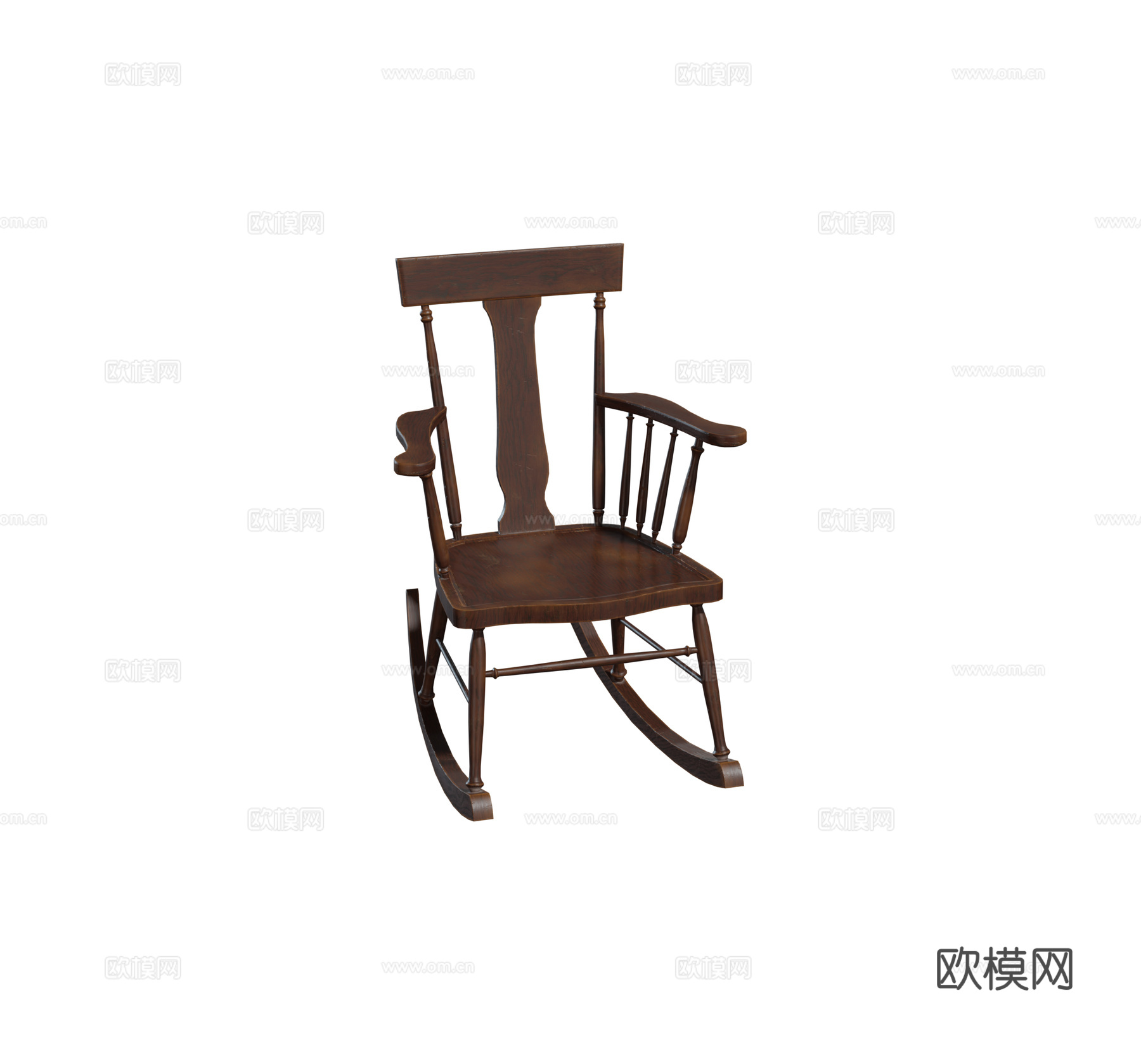 欧式 美式 法式复古实木摇椅 单人摇椅 单人椅组合3d模型