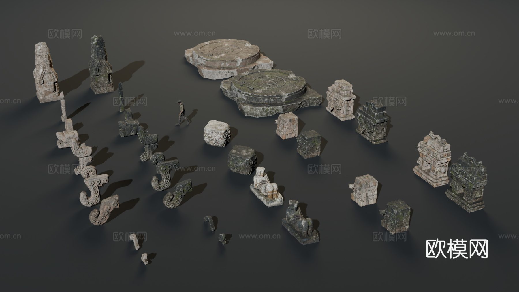 古代遗迹 废墟石块 神庙遗迹 废墟城墙 失落之城遗迹su模型