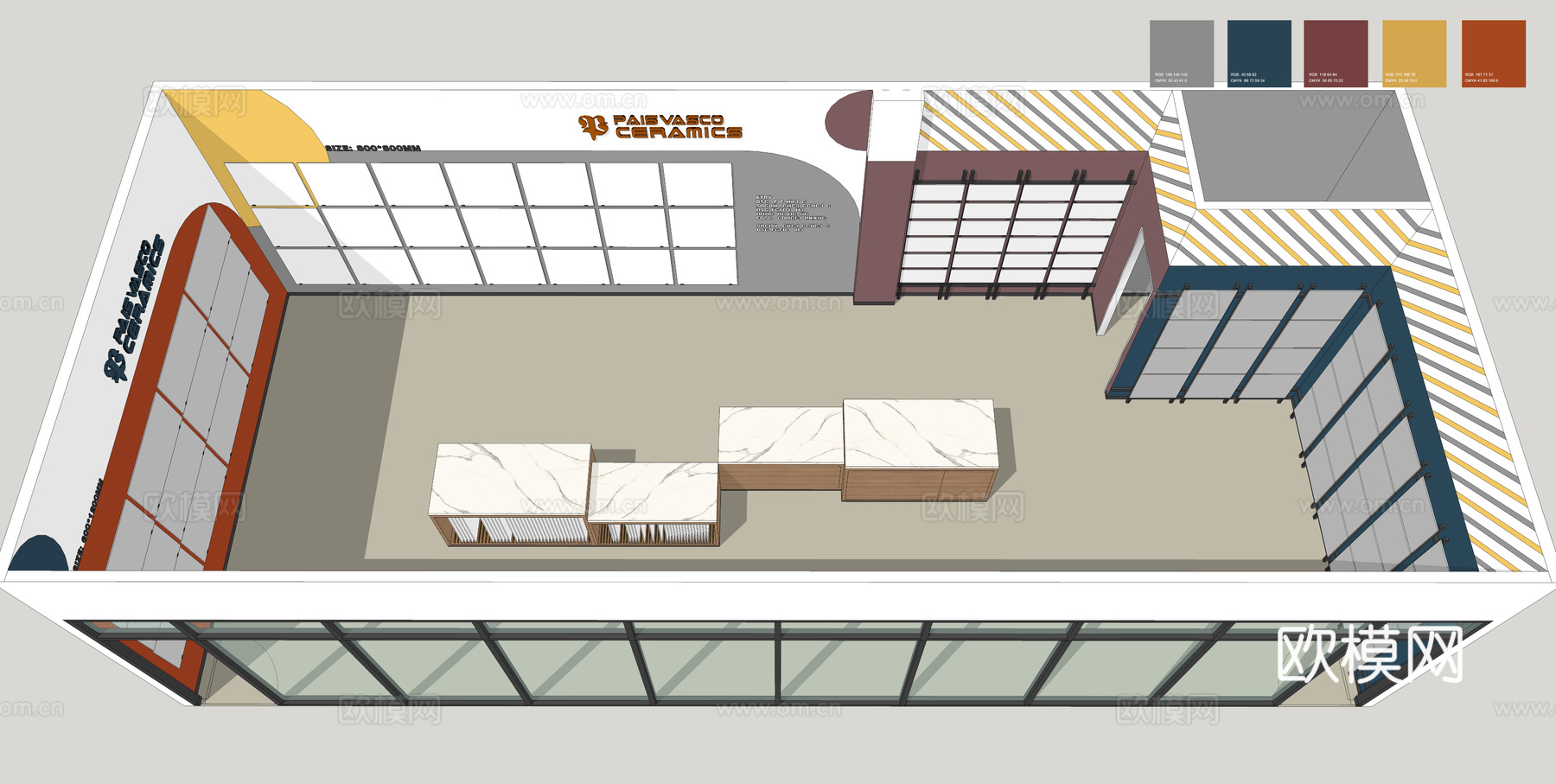 现代瓷砖展厅su模型下载
