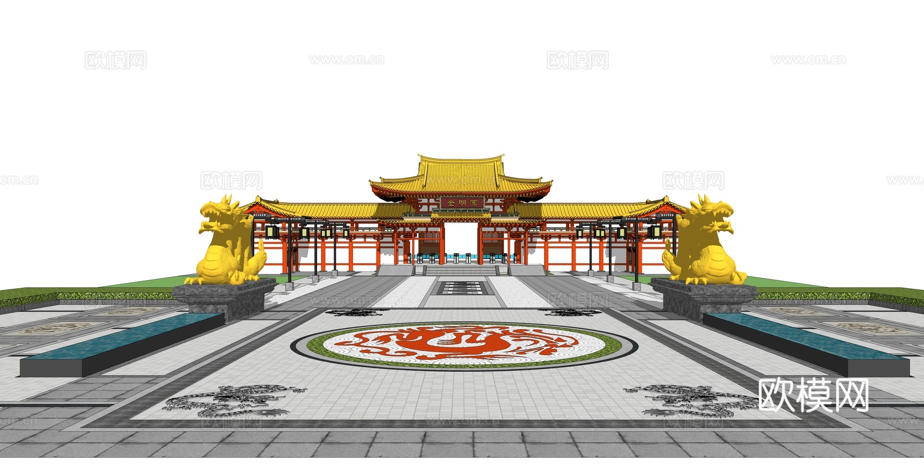 中式景区入口大门su模型下载