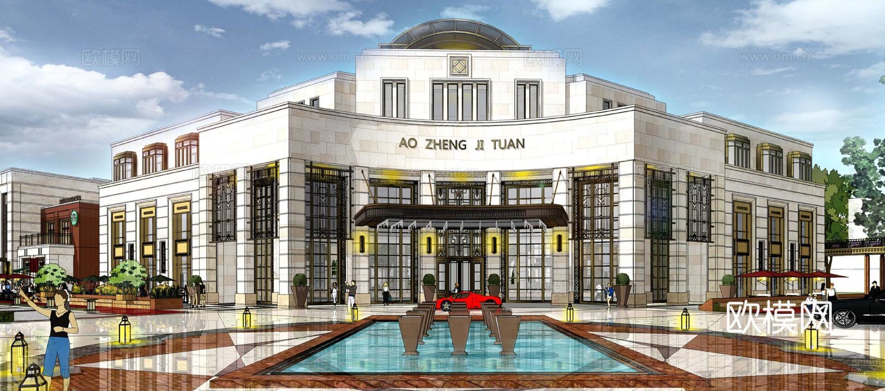 欧式商业街su模型下载