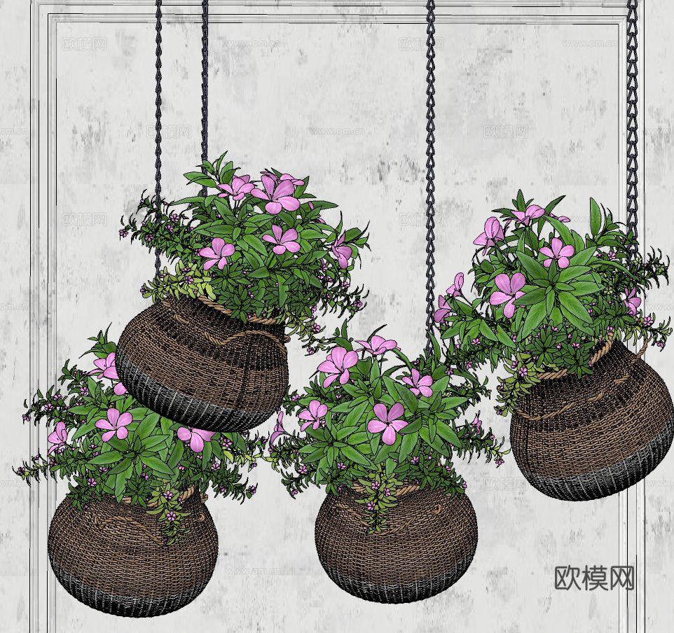 现代吊篮植物盆栽su模型下载