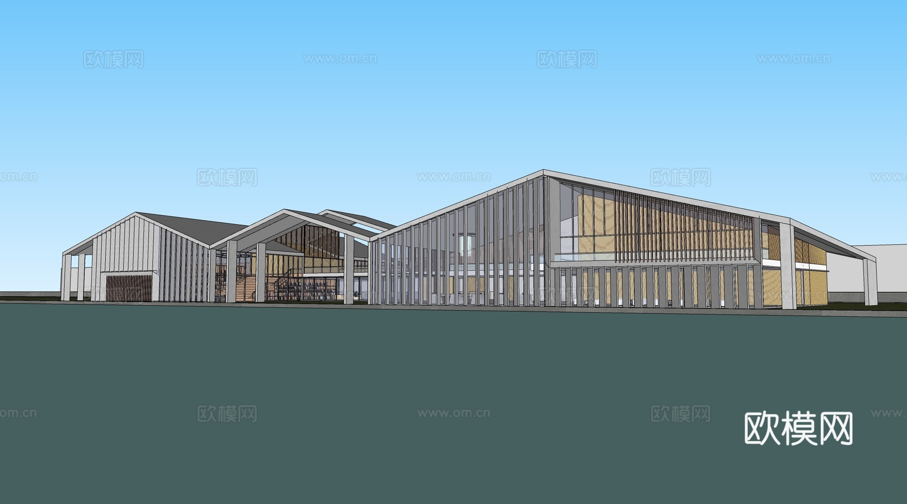 新中式美术馆建筑 展览馆建筑 公共建筑 文化建筑su模型