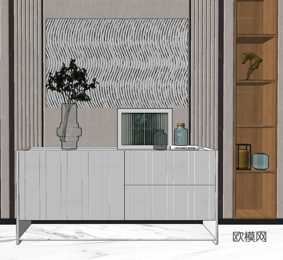 现代简约边柜su模型下载