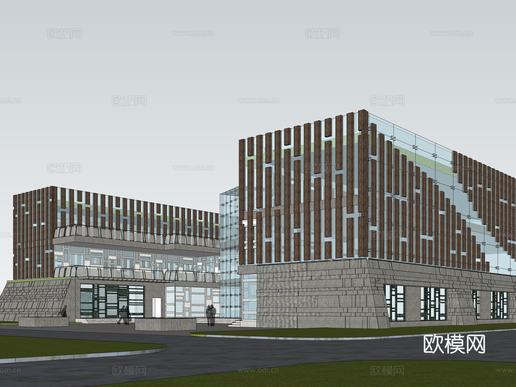 现代学生活动中心建筑外观su模型下载