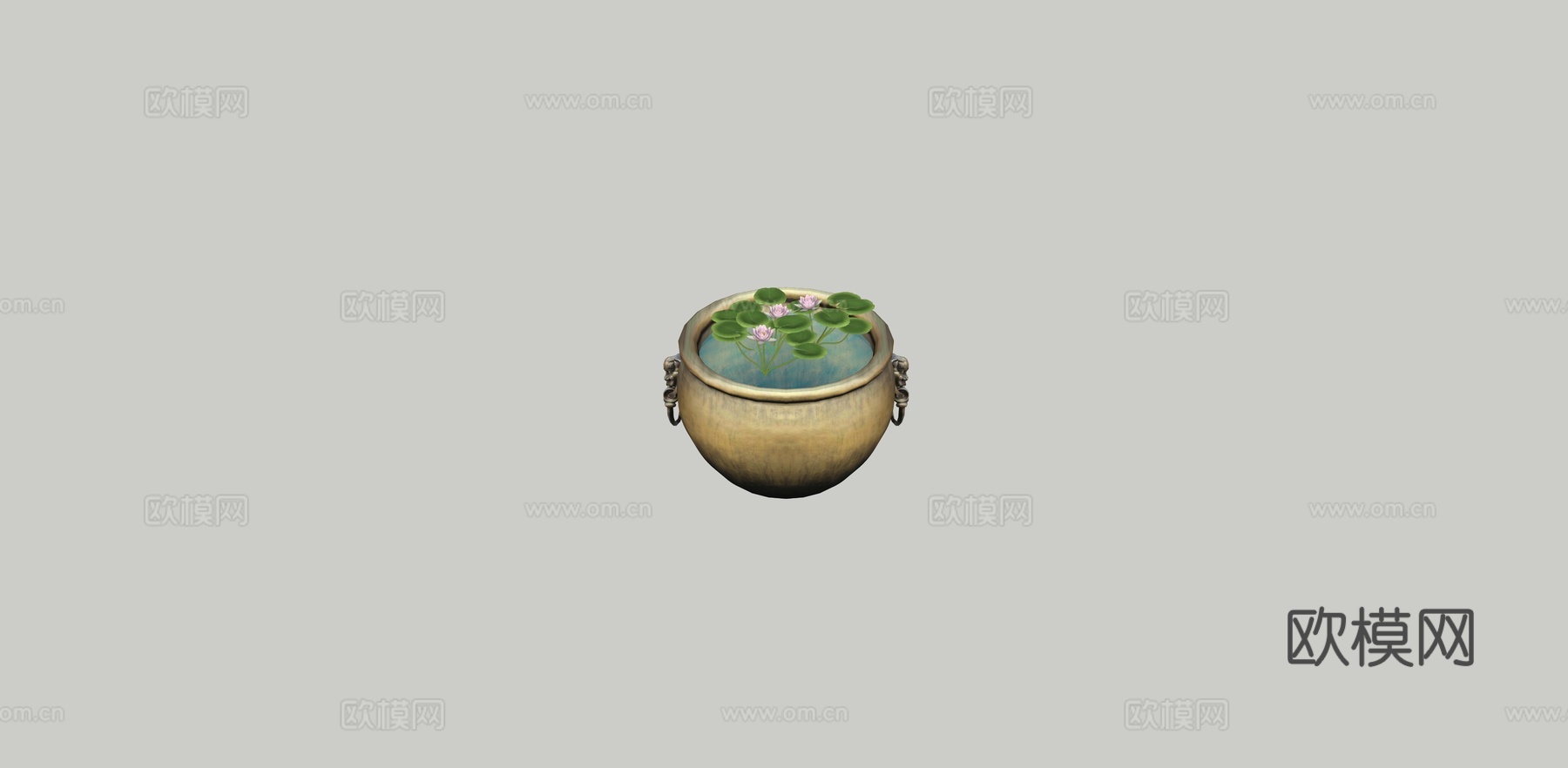 中式荷花缸园艺小品su模型下载