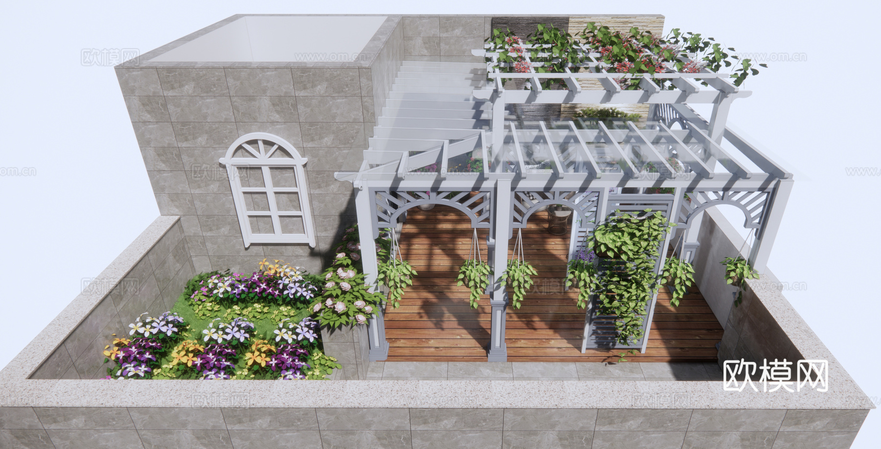 现代屋顶花园su模型下载