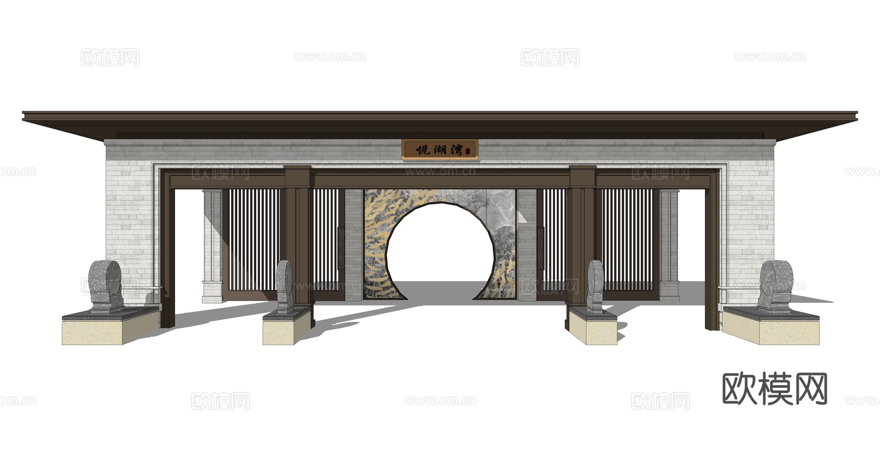 新中式入口大门su模型下载