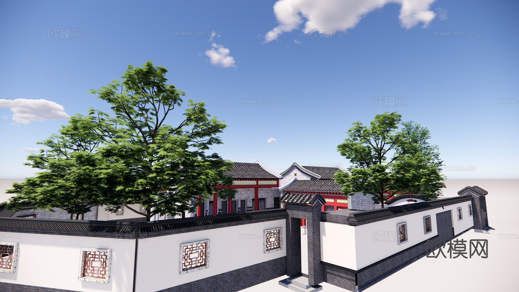 新中式四合院民居su模型下载