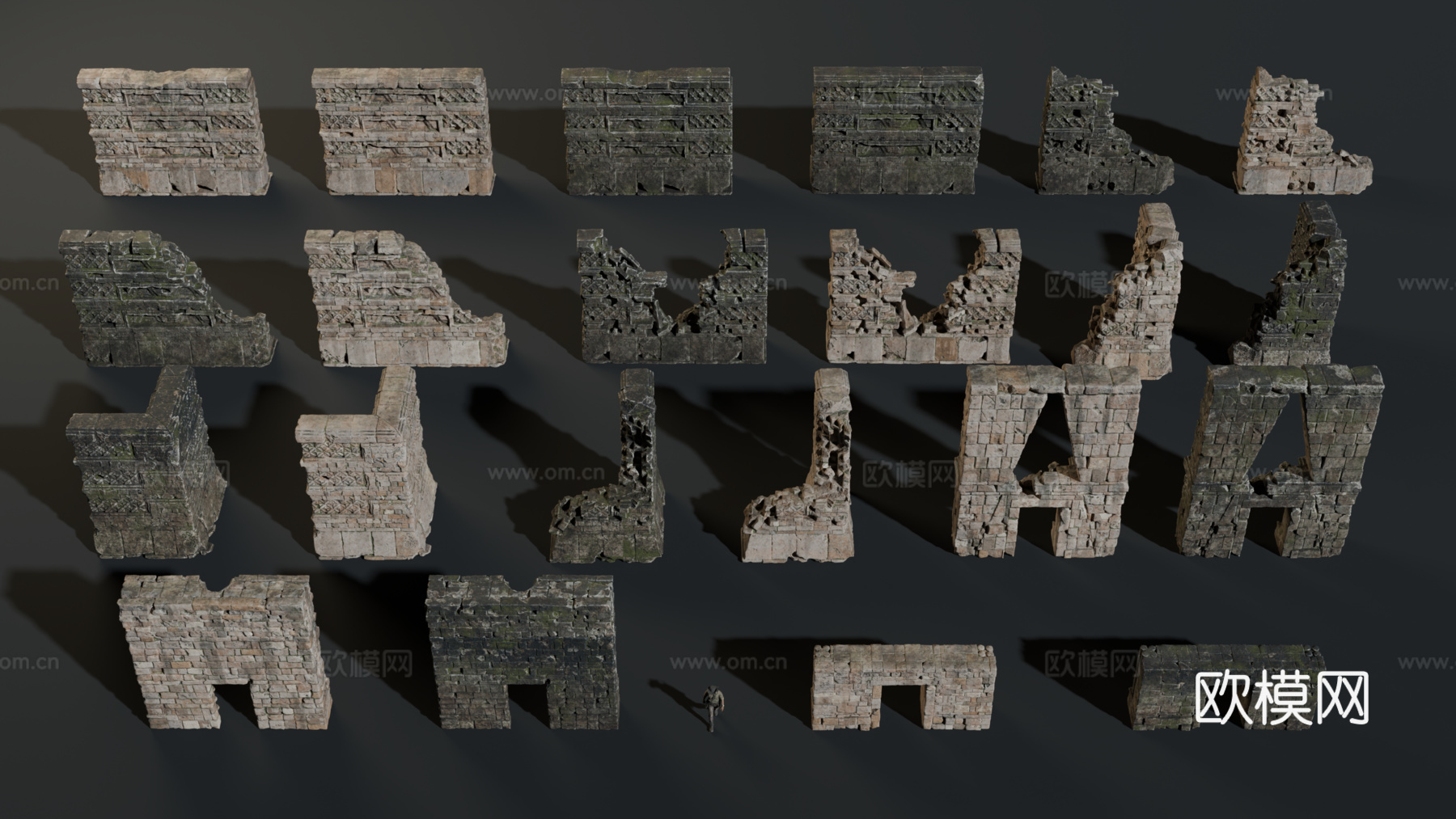 古代遗迹 废墟石块 神庙遗迹 废墟城墙 失落之城遗迹su模型