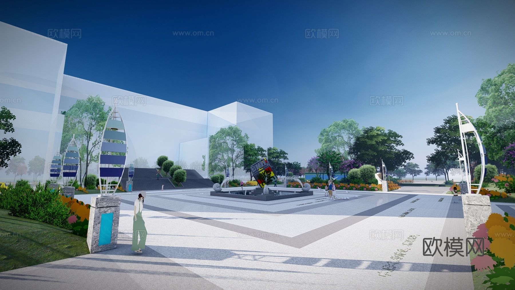 现代微场地广场景观su模型下载
