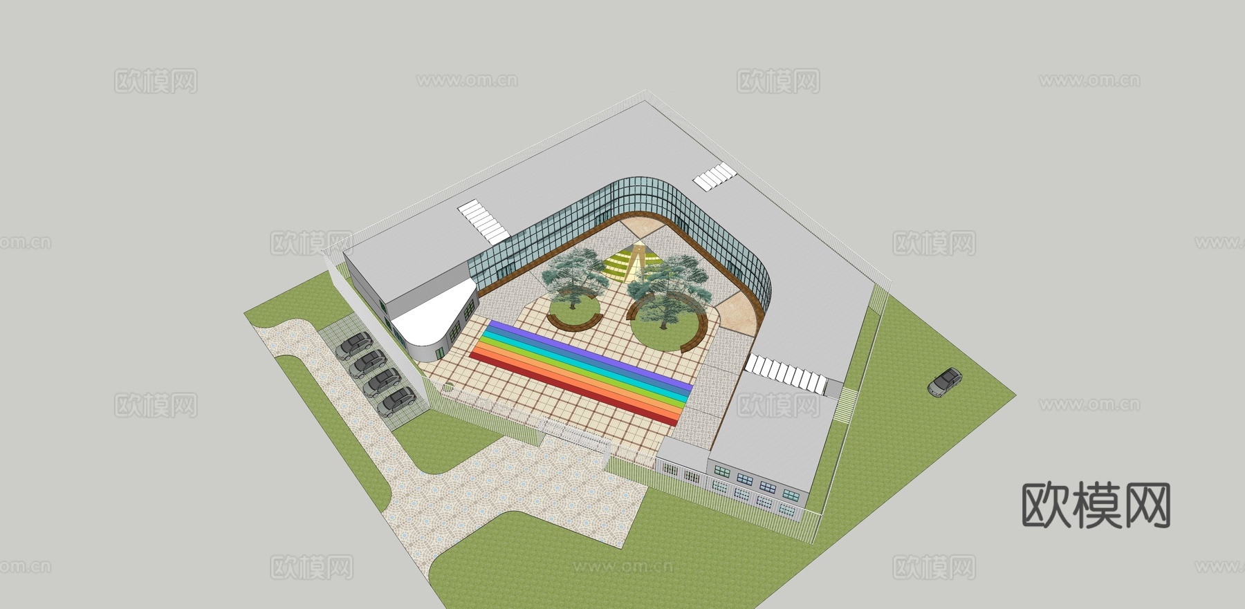 现代幼儿园建筑外观su模型下载
