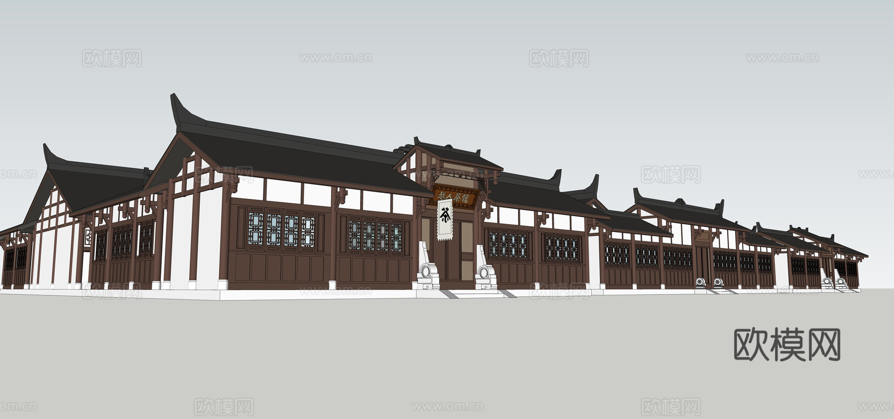 中式古建筑外观su模型下载