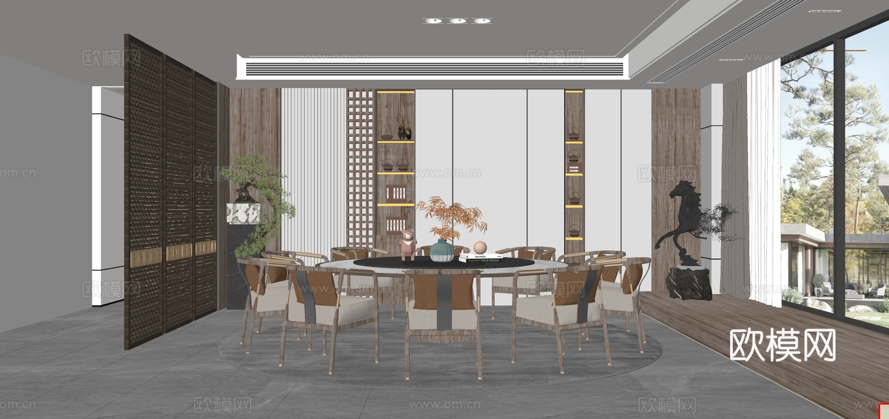 新中式餐厅su模型下载