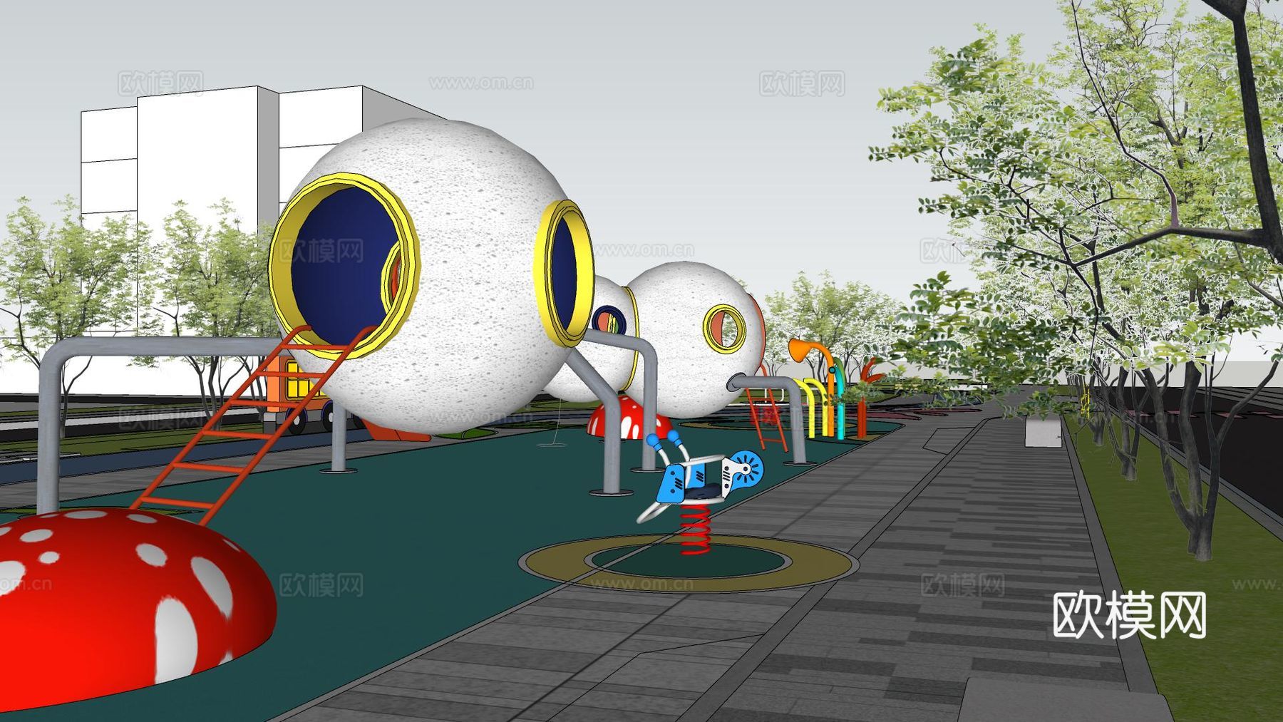 现代街头社区公园景观su模型下载