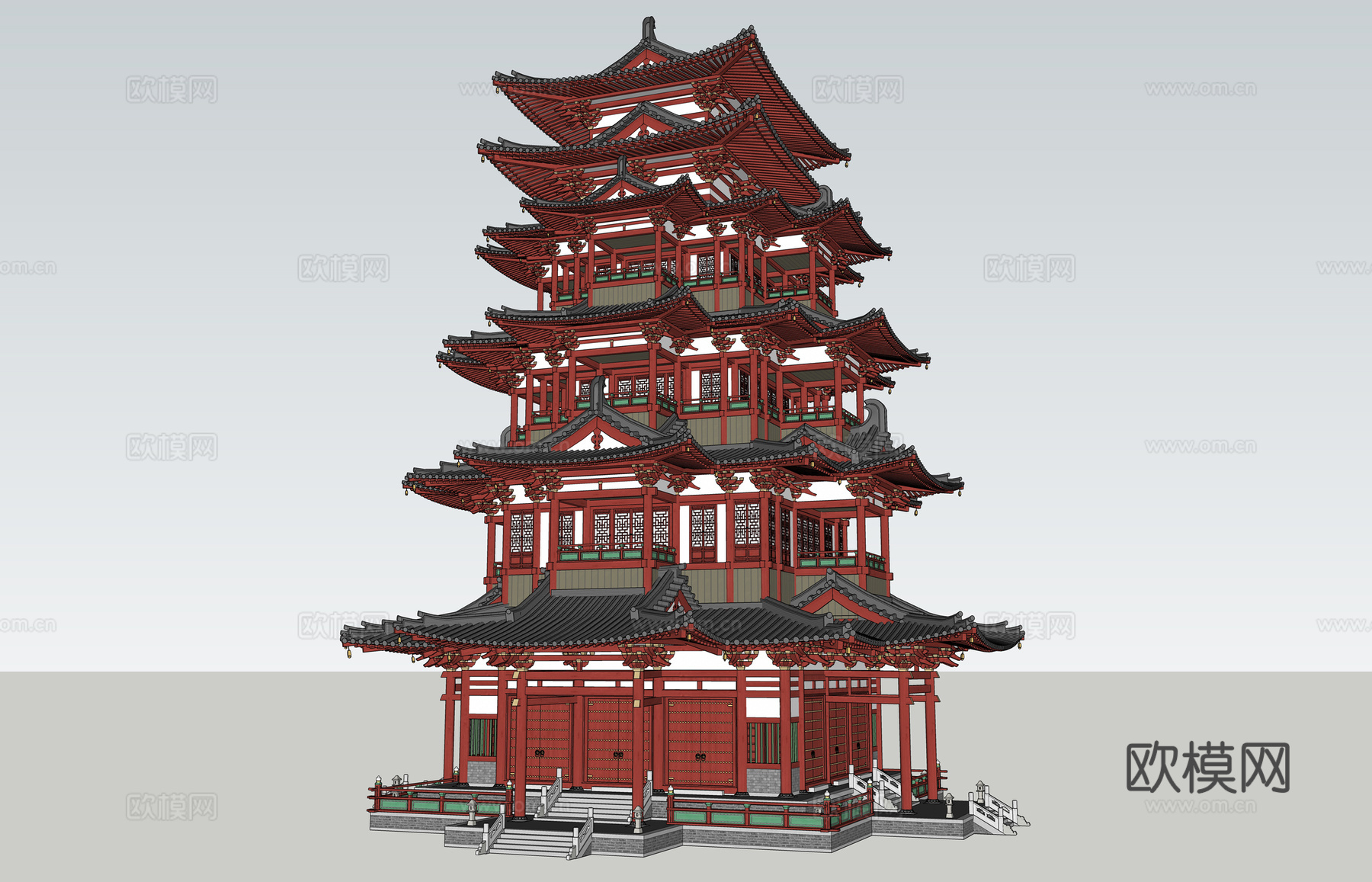 中式古建楼阁外观su模型下载