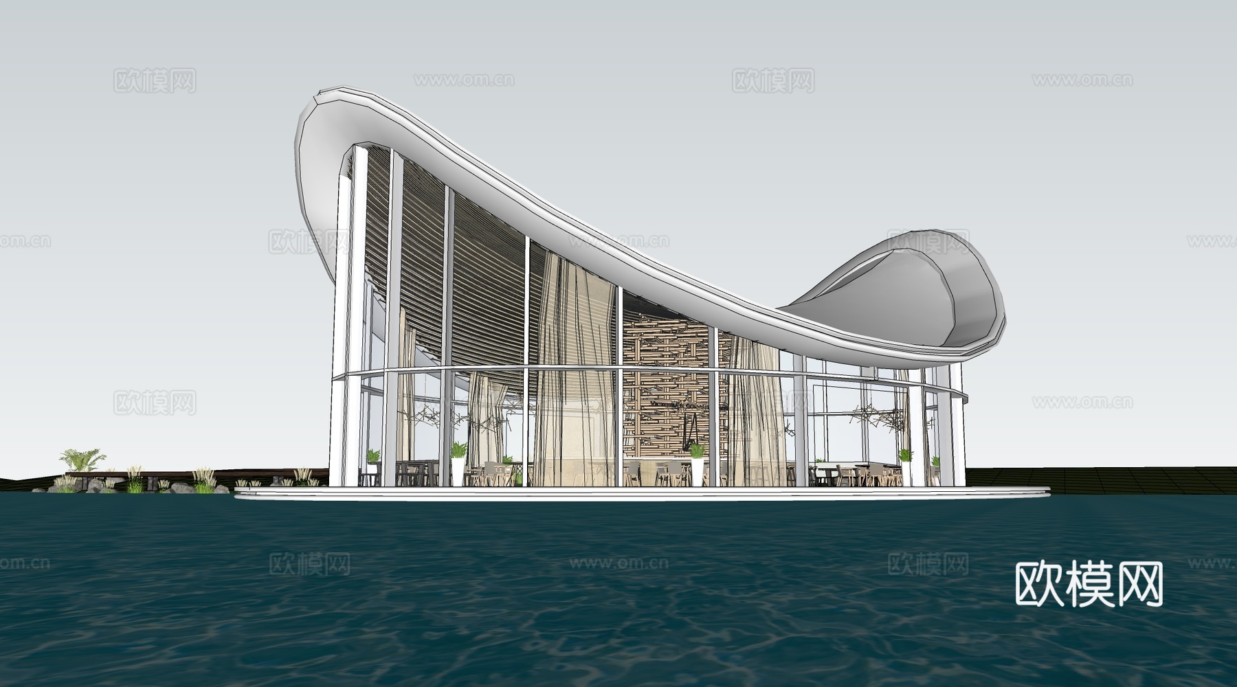 现代驿站建筑 小型公共建筑 公园建筑 商店建筑su模型