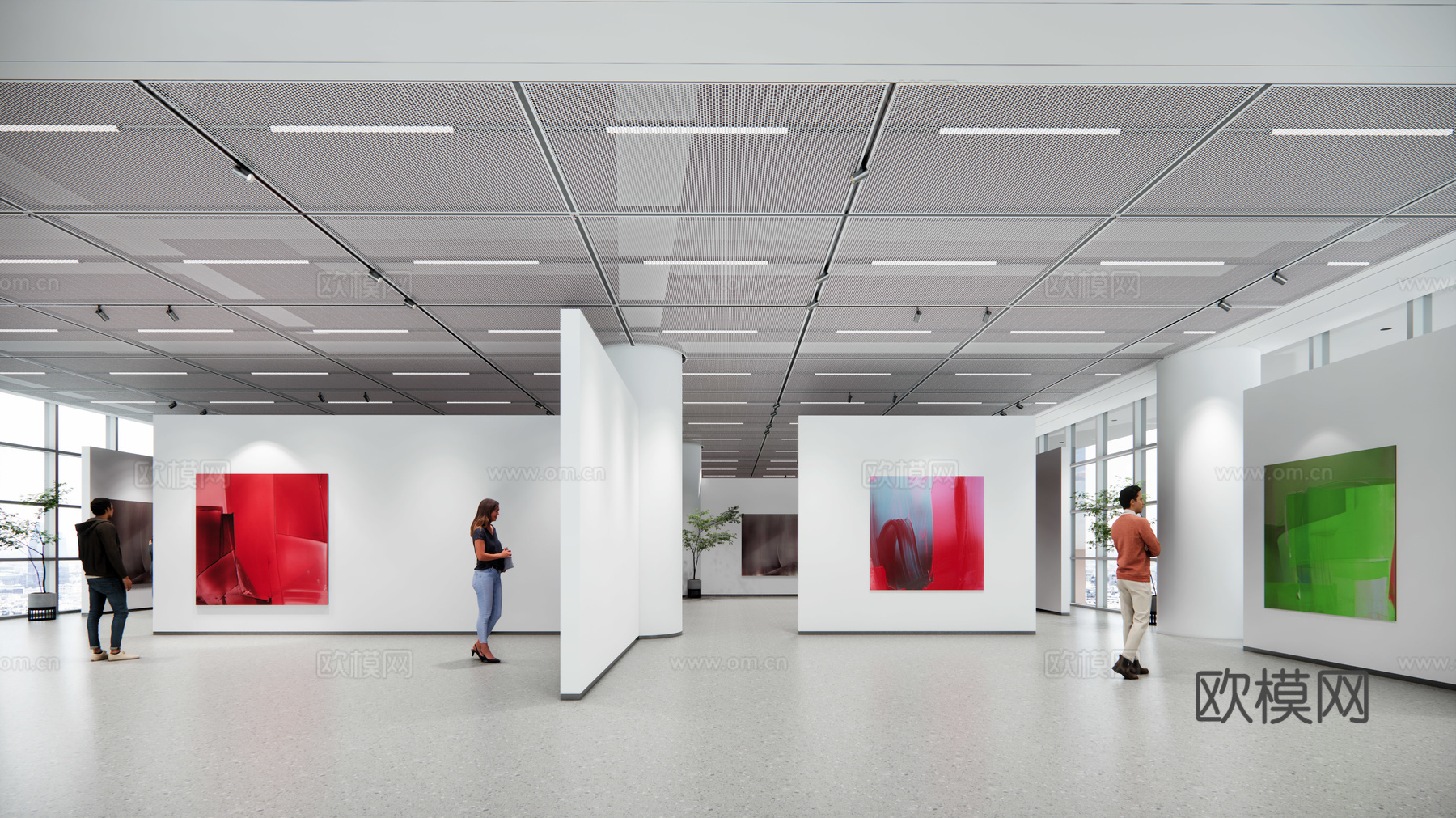 现代美术展厅画廊su模型下载