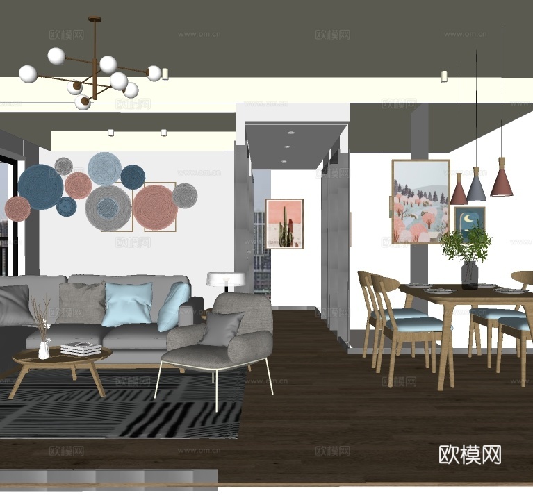 北欧客餐厅su模型下载