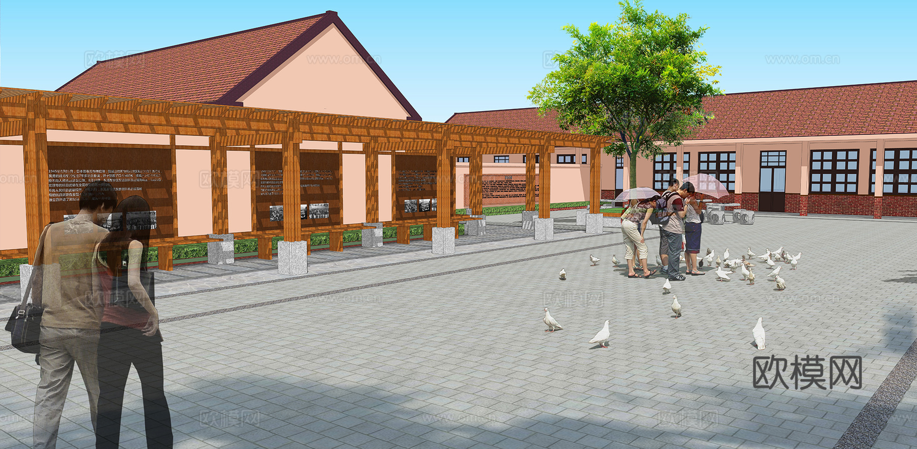 新中式乡村村委建筑外观su模型下载