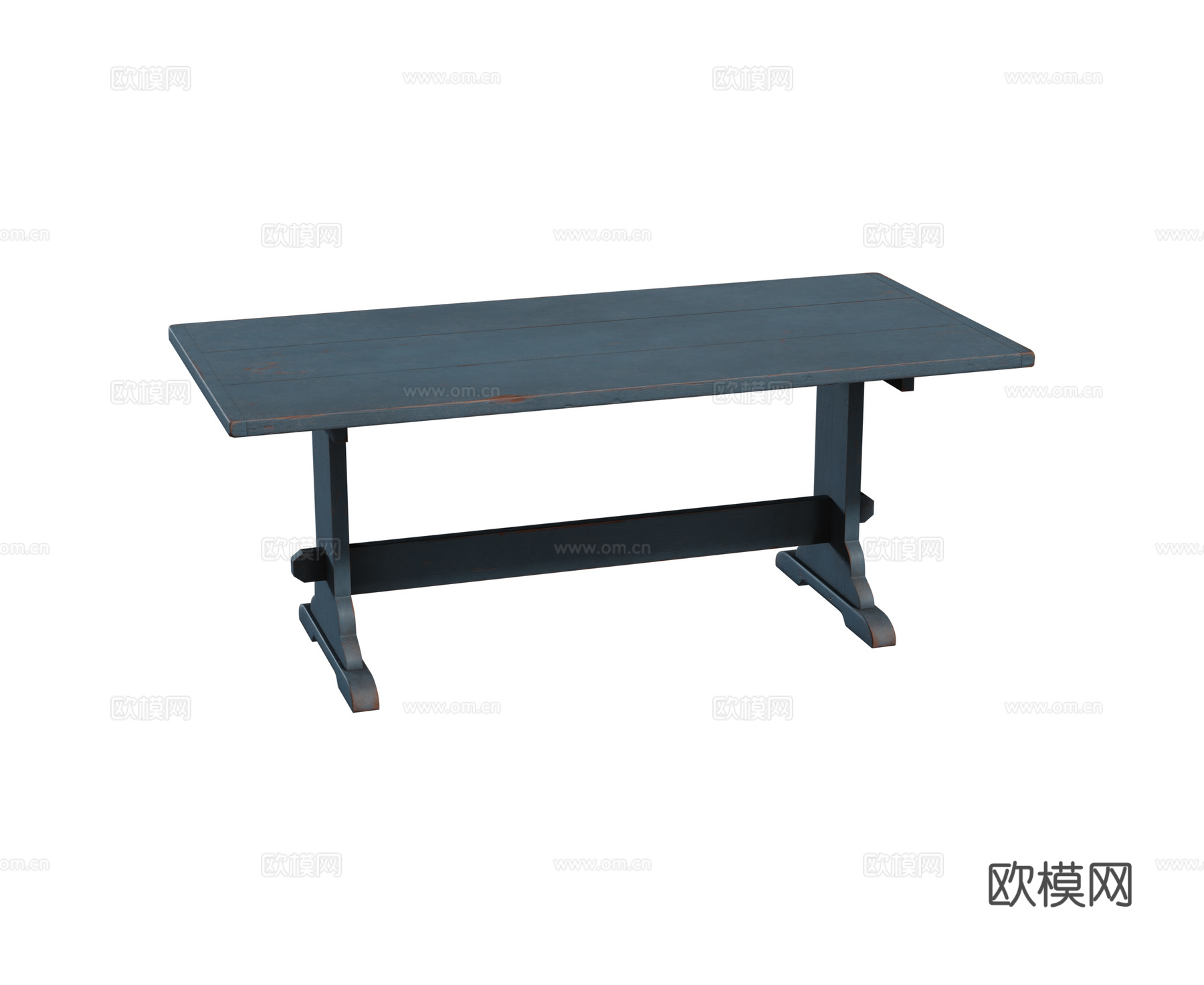 现代复古实木餐桌 彩绘木制桌组合3d模型