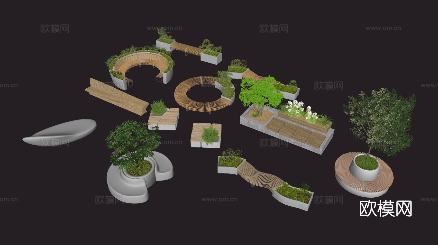 现代树池公用椅su模型下载