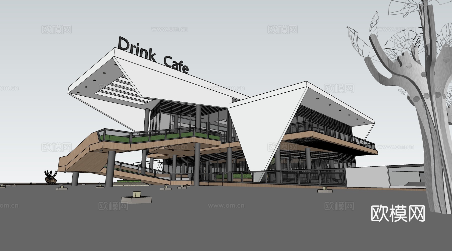 现代驿站建筑 小型公共建筑 公园建筑 商店建筑su模型