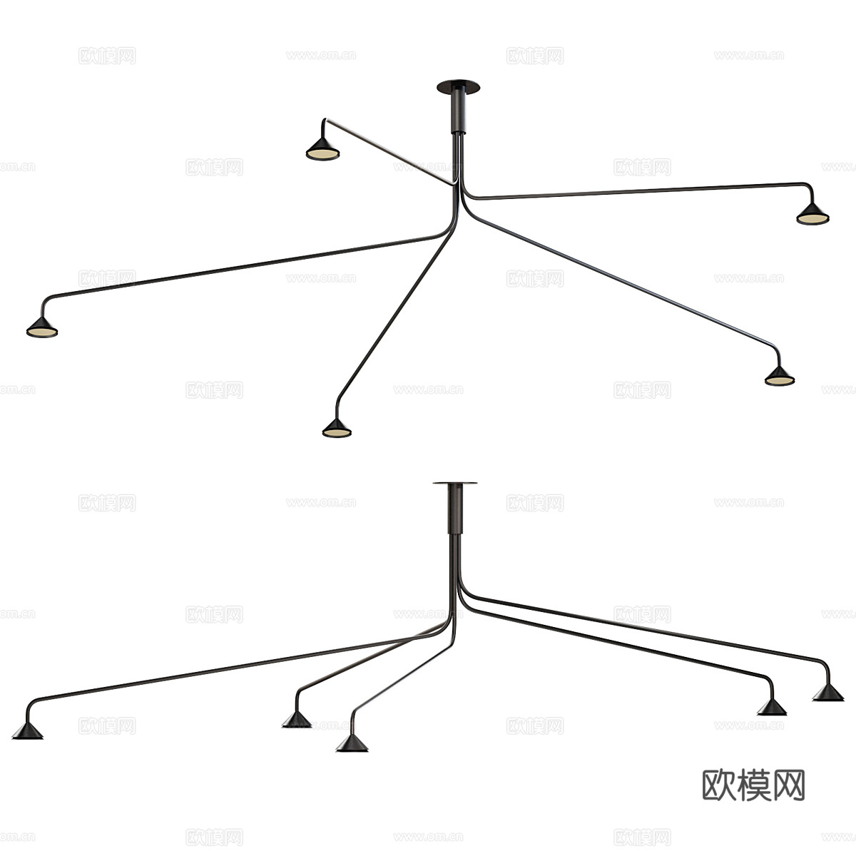 现代极简线性金属吸顶灯3d模型