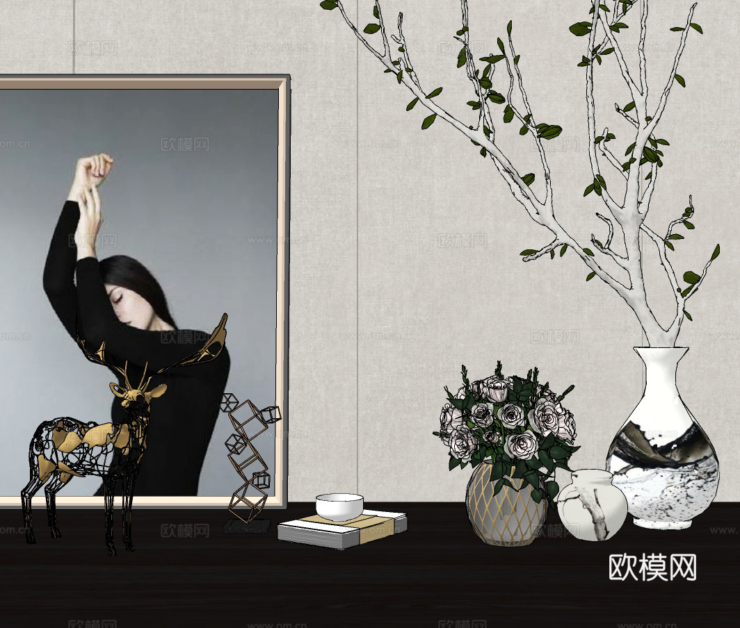 现代花瓶插花摆件su模型下载