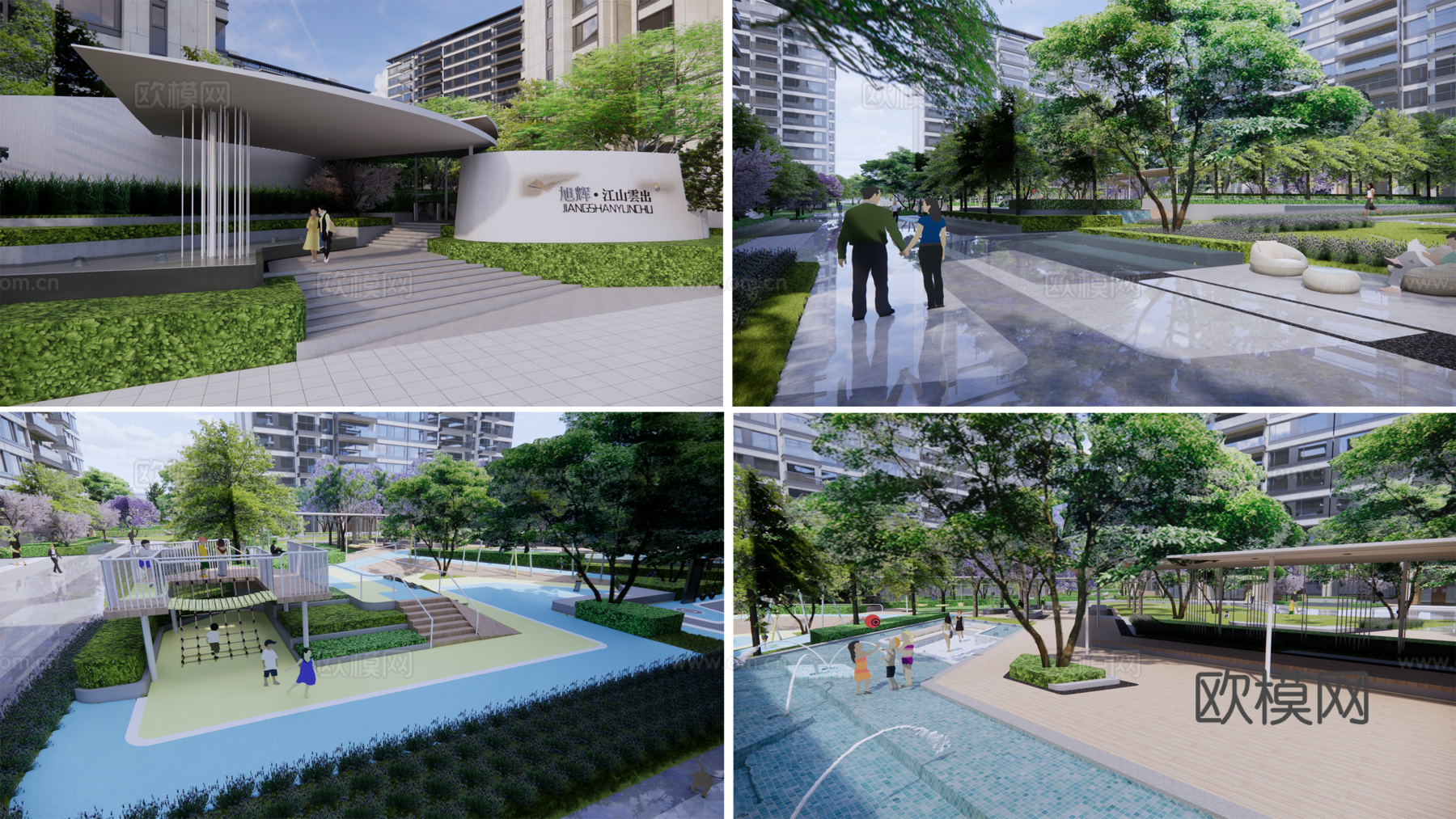 现代住宅小区建筑外观su模型下载