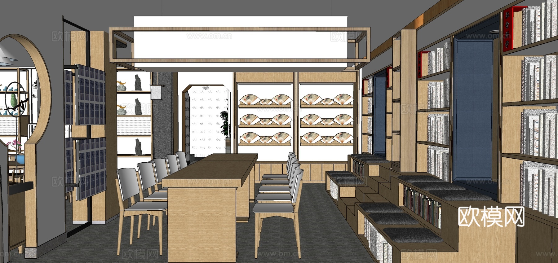 新中式书店su模型下载