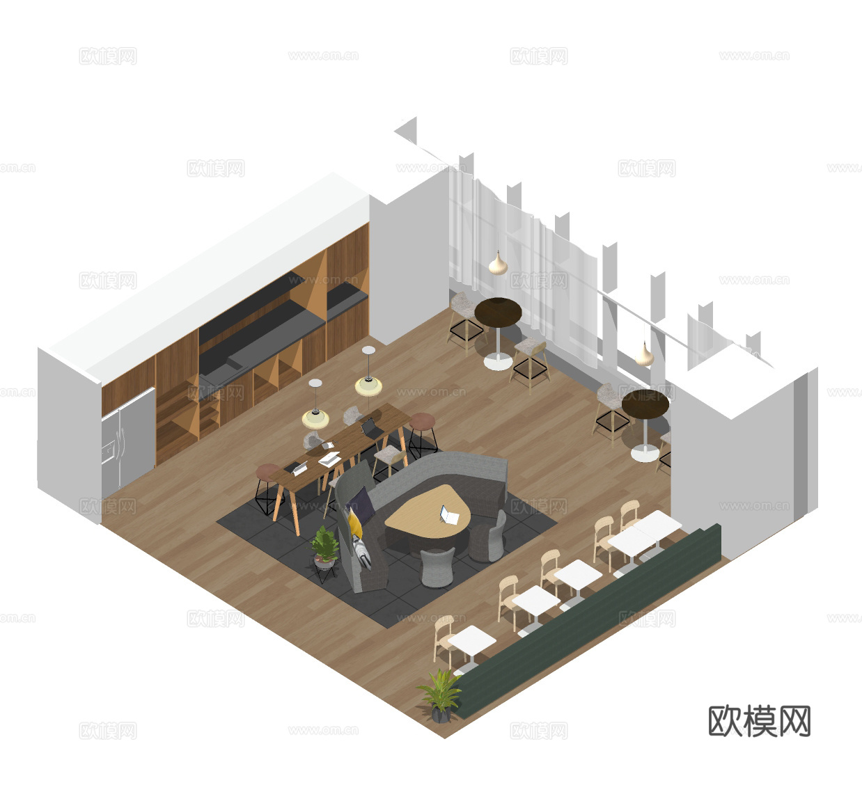 现代卡座休闲桌椅su模型下载