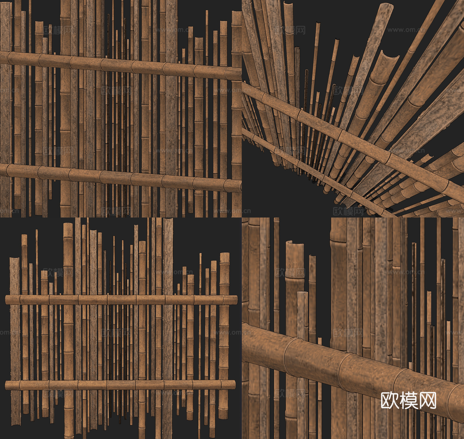 自然风竹子竹竿栅栏su模型下载