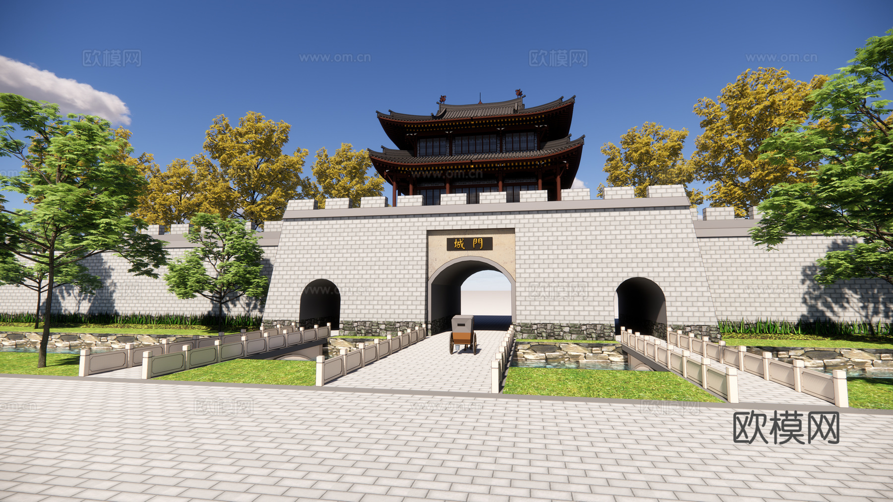 中式古建城门城楼su模型下载