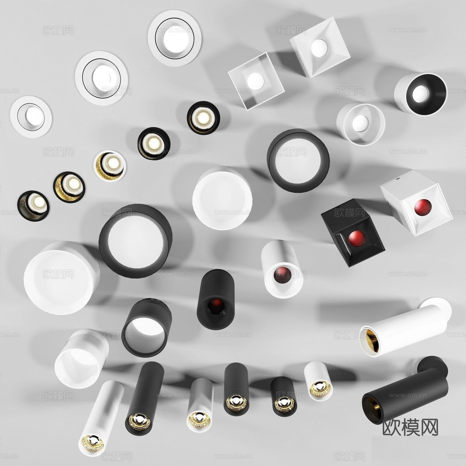 现代明装筒灯射灯su模型下载