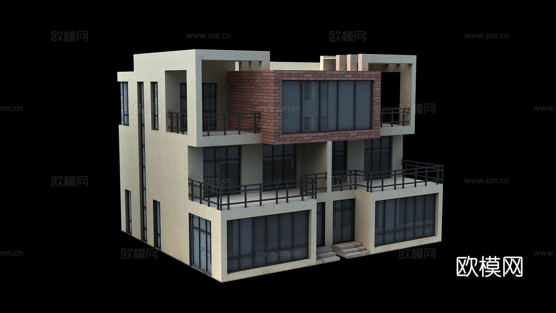 现代双拼别墅建筑外观su模型下载