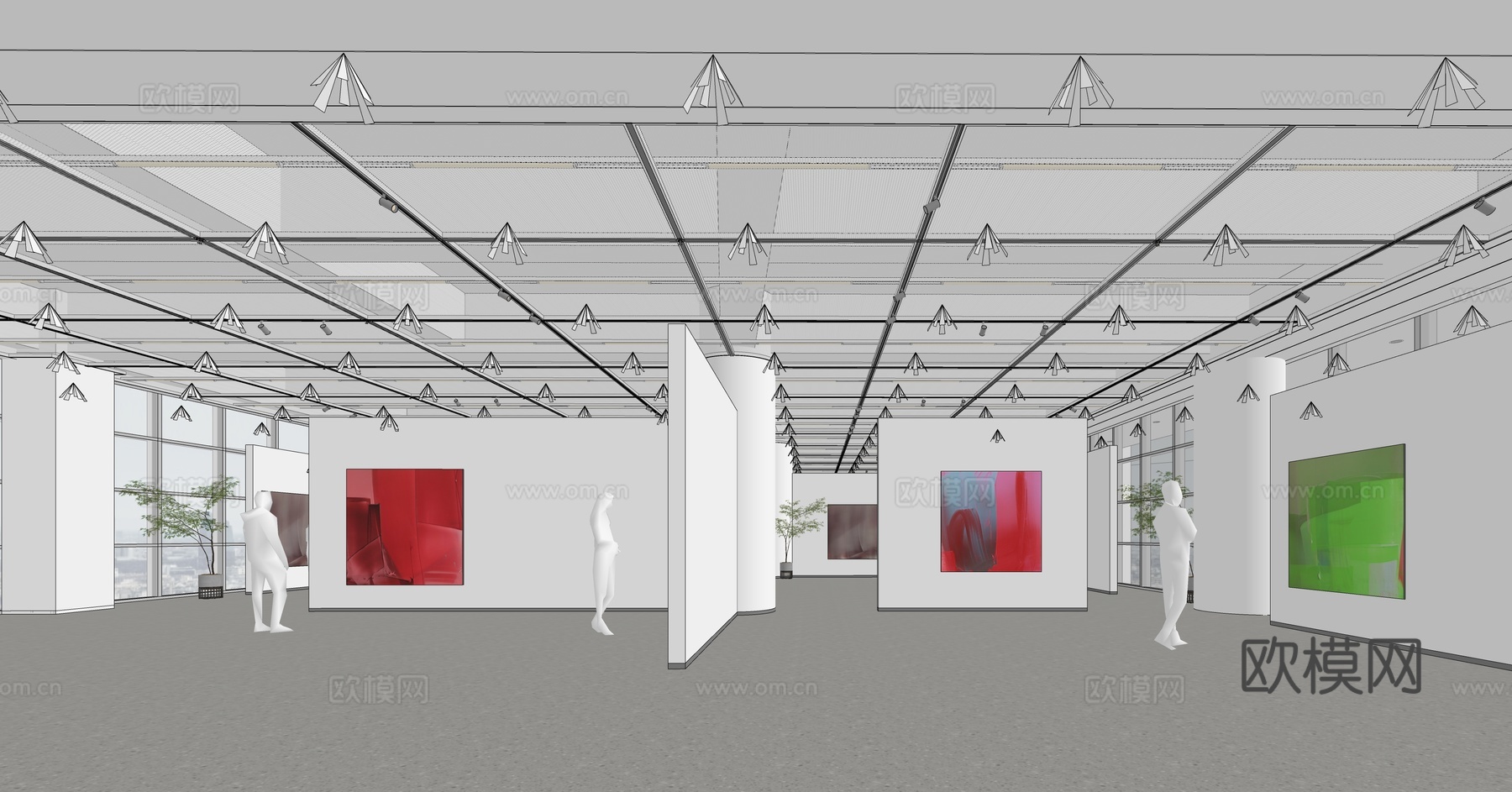 现代美术展厅画廊su模型下载
