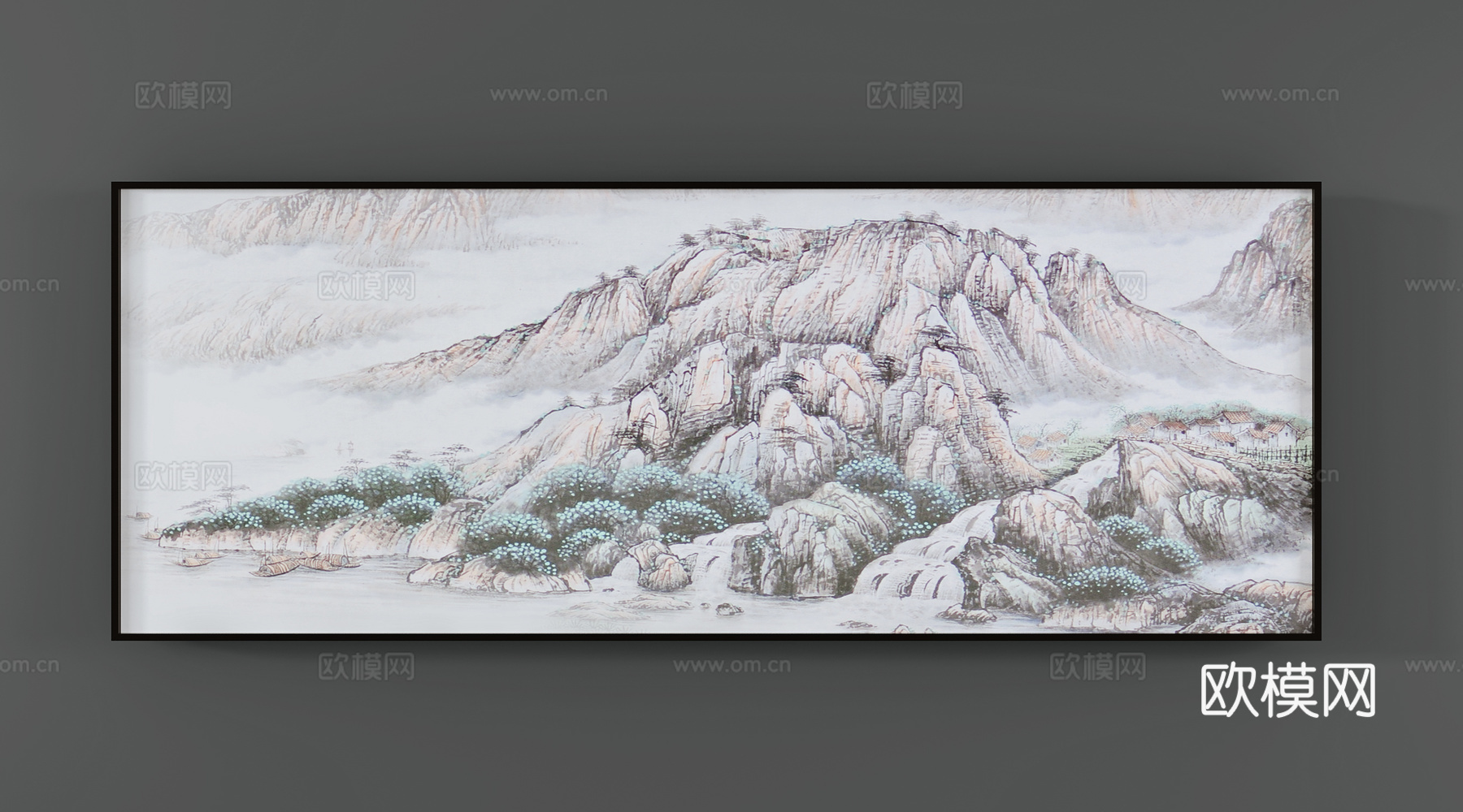 新中式风景画山脉画su模型下载