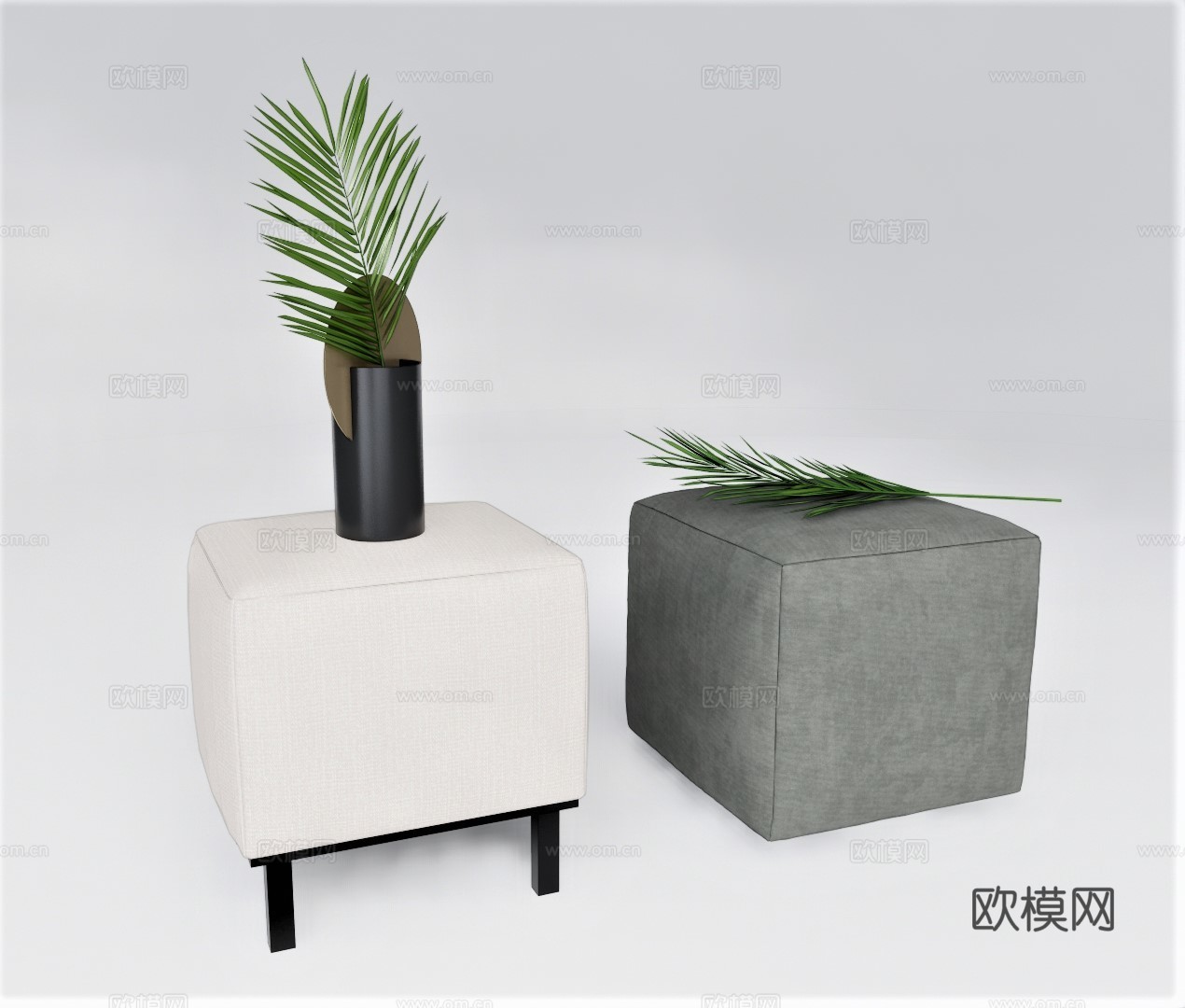 现代布艺沙发凳su模型下载