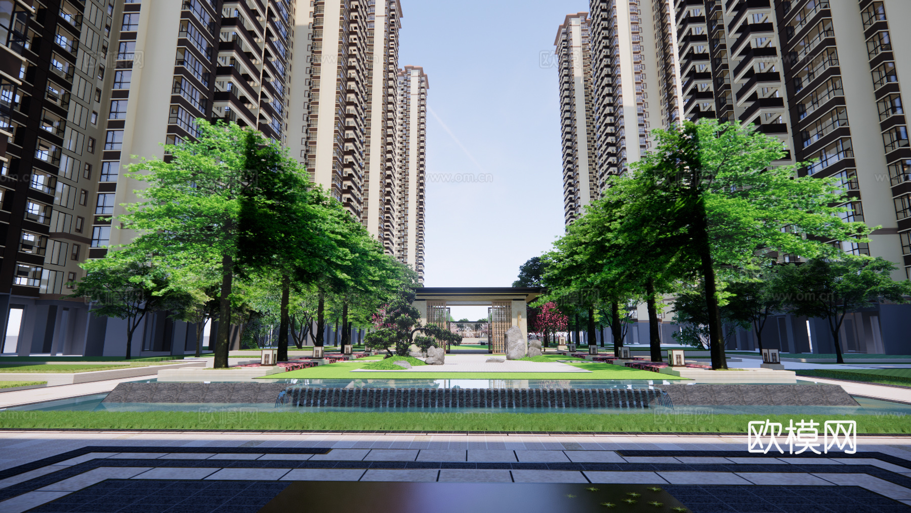 现代小区园林景观su模型下载