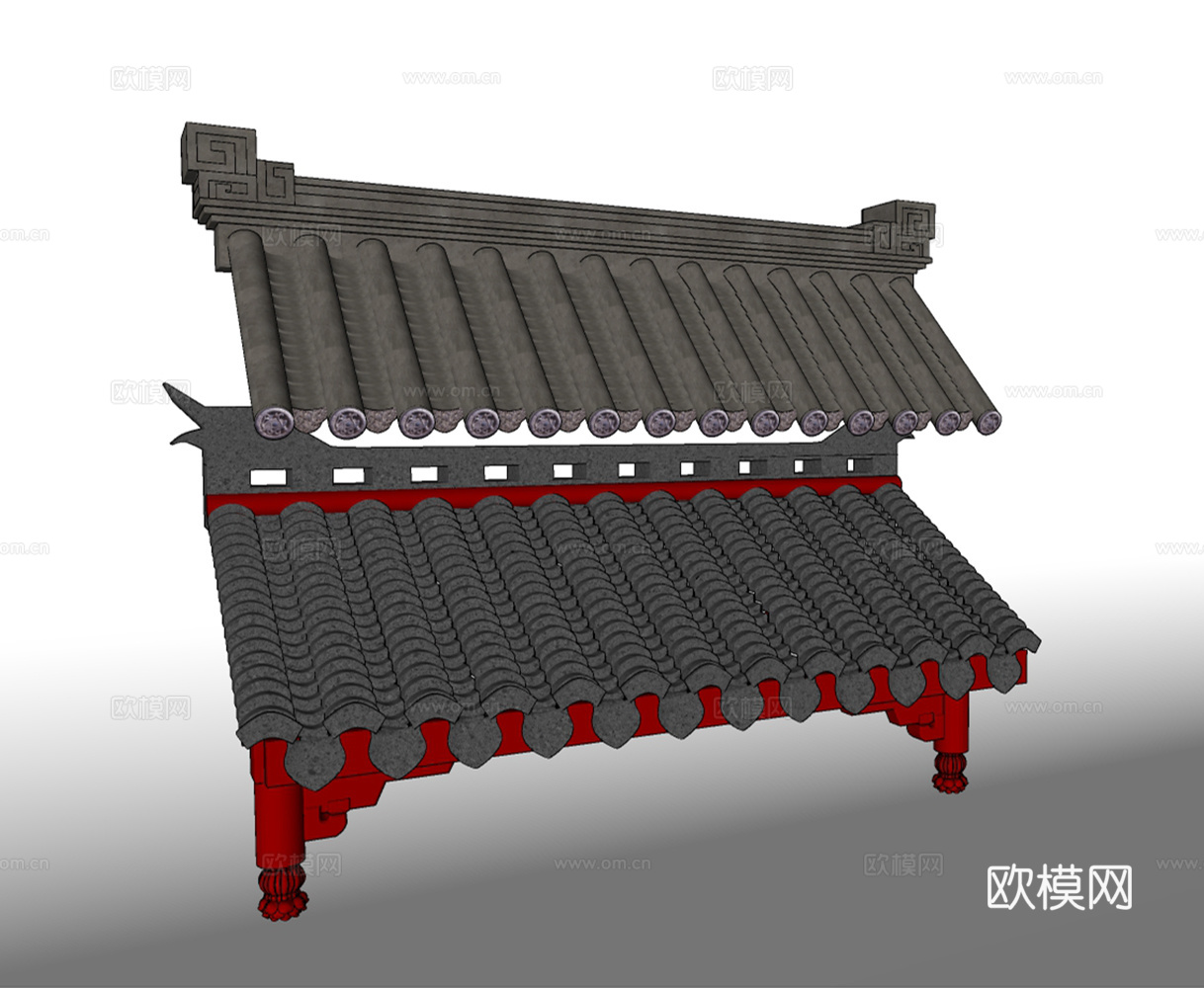 中式屋檐屋顶屋脊su模型下载